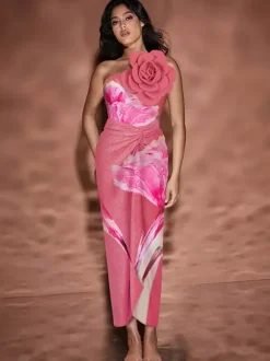 Floral Print 2 Piece Swimsuit Set For Women - 3D Flower Monokini With Maxi Sarong Skirt Cover Up - Summer Beach Resort 2026