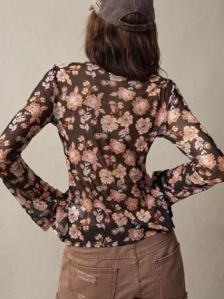 Floral Print Ruched Button Up Long Sleeve Slim Fit Shirt For Women 2026