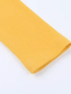 Floral Rhinestone Ribbed Dress For Women - Yellow Long Sleeve Square Neck Bodycon Mini Dress - Spring Casual Streetwear 2026