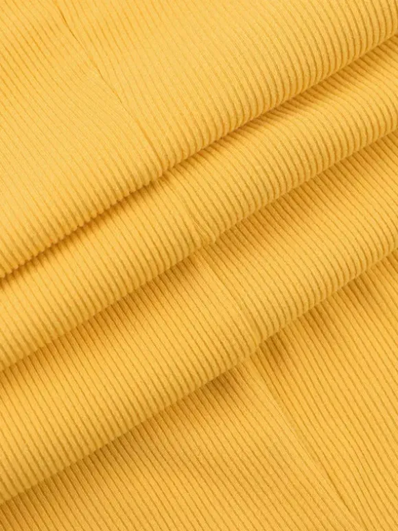 Floral Rhinestone Ribbed Dress For Women - Yellow Long Sleeve Square Neck Bodycon Mini Dress - Spring Casual Streetwear 2026