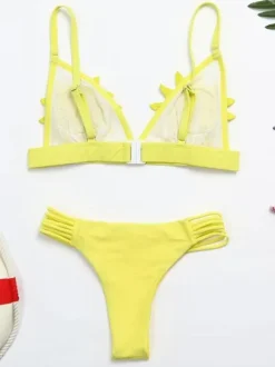 Flower Embroidery Bras With Thong Bottom Sexy Two Pieces Bikini Swimsuit In White