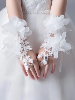 Flower Girl Accessories Wedding Accessories Flower Girl Gloves White Cut Out Cut-Outs Gloves For Kids