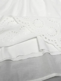 Flower Girl Dress Cotton Cut Out Designed Neckline Short Sleeves White