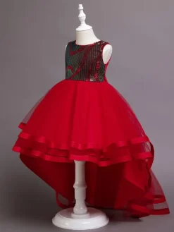 Flower Girl Dress Cotton Sequins Jewel Neck Sleeveless Green