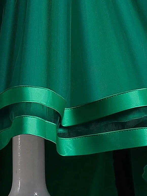 Flower Girl Dress Cotton Sequins Jewel Neck Sleeveless Green