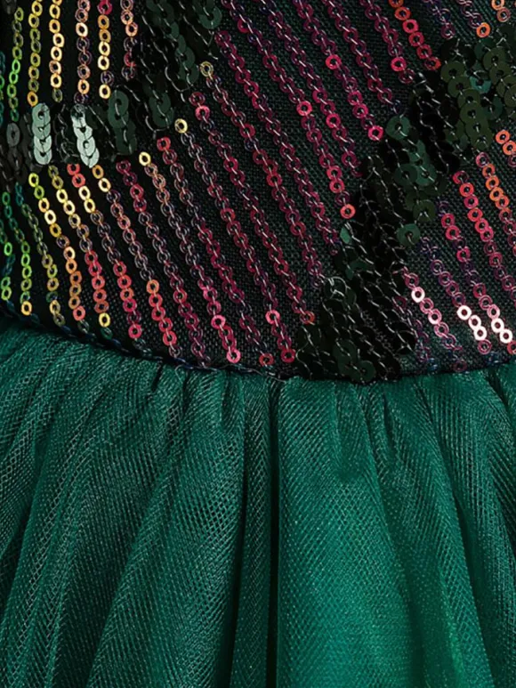 Flower Girl Dress Cotton Sequins Jewel Neck Sleeveless Green