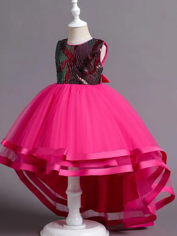 Flower Girl Dress Cotton Sequins Jewel Neck Sleeveless Green