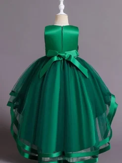 Flower Girl Dress Cotton Sequins Jewel Neck Sleeveless Green