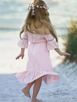 Flower Girl Dress Cut Out Designed Neckline Short Sleeves White
