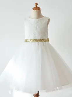 Flower Girl Dresses Bows Sleeveless Jewel Neck Pink Kids Party Dresses