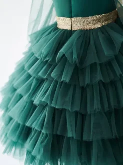Flower Girl Dresses Green V-Neck Long Sleeves Sash Kids Social Party Dresses Free Customization