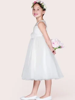 Flower Girl Dresses Ivory Tulle Jewel Neck Sleeveless A-Line Beaded Kids Social Party Dresses Free Customization