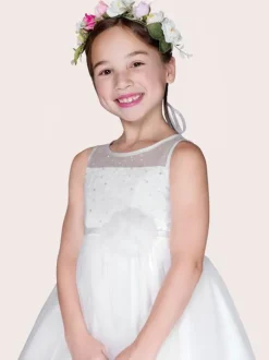 Flower Girl Dresses Ivory Tulle Jewel Neck Sleeveless A-Line Beaded Kids Social Party Dresses Free Customization