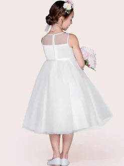 Flower Girl Dresses Ivory Tulle Jewel Neck Sleeveless A-Line Beaded Kids Social Party Dresses Free Customization