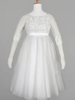 Flower Girl Dresses Ivory Jewel Tulle Neck Tulle Half Sleeves A-Line Lace Kids Party Dresses Free Customization