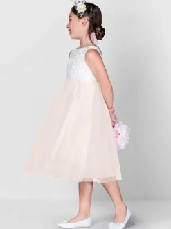 Flower Girl Dresses Ivory Tulle Jewel Neck Sleeveless Lace Formal Kids Pageant Dresses