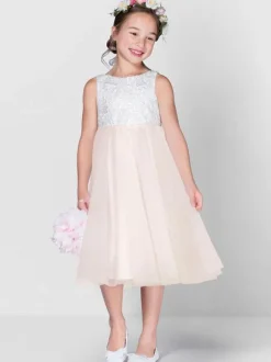 Flower Girl Dresses Ivory Tulle Jewel Neck Sleeveless Lace Formal Kids Pageant Dresses
