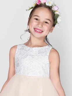 Flower Girl Dresses Ivory Tulle Jewel Neck Sleeveless Lace Formal Kids Pageant Dresses