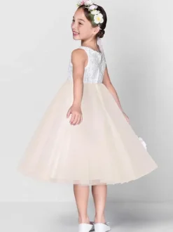 Flower Girl Dresses Ivory Tulle Jewel Neck Sleeveless Lace Formal Kids Pageant Dresses