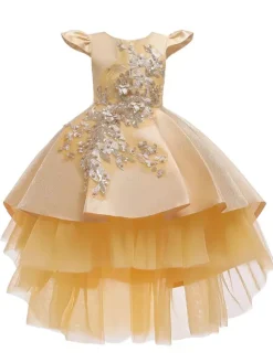 Flower Girl Dresses Jewel Neck Sleeveless Bows Kids Party Dresses