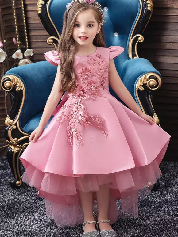 Flower Girl Dresses Jewel Neck Sleeveless Bows Kids Party Dresses