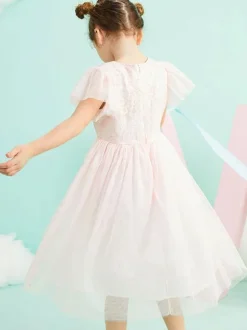 Flower Girl Dresses Jewel Neck Short Sleeves Formal Kids Pageant Dresses