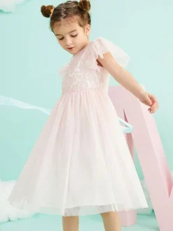 Flower Girl Dresses Jewel Neck Short Sleeves Formal Kids Pageant Dresses