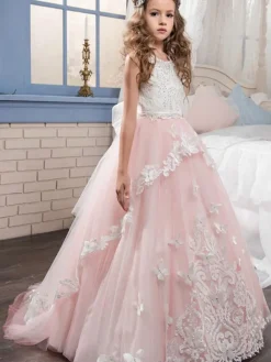 Flower Girl Dresses Jewel Neck Sleeveless Butterfly Formal Kids Princess Dresses