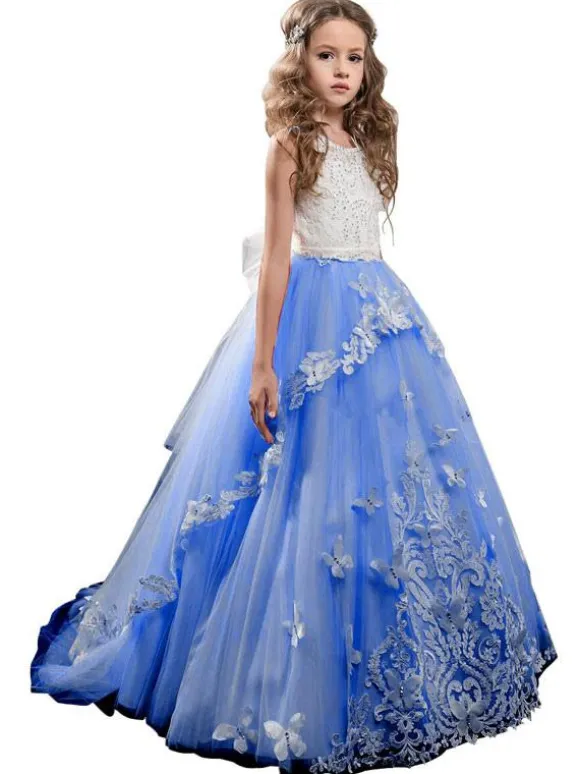 Flower Girl Dresses Jewel Neck Sleeveless Butterfly Formal Kids Princess Dresses