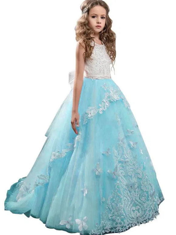 Flower Girl Dresses Jewel Neck Sleeveless Butterfly Formal Kids Princess Dresses