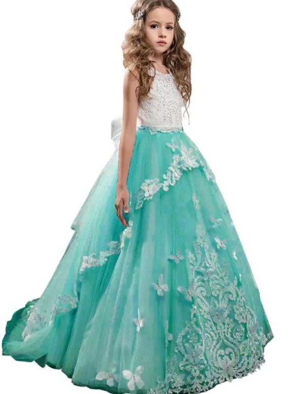 Flower Girl Dresses Jewel Neck Sleeveless Butterfly Formal Kids Princess Dresses