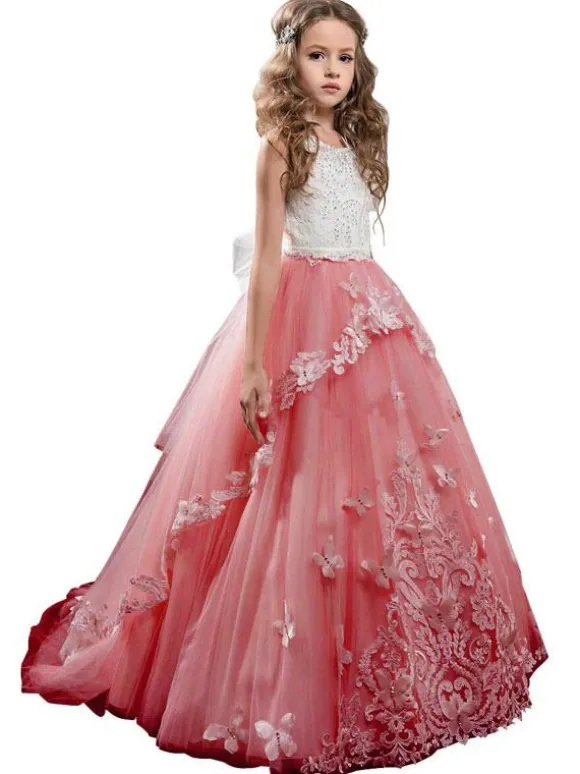 Flower Girl Dresses Jewel Neck Sleeveless Butterfly Formal Kids Princess Dresses