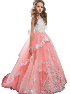 Flower Girl Dresses Jewel Neck Sleeveless Butterfly Formal Kids Princess Dresses