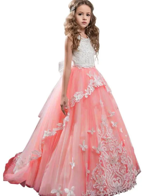 Flower Girl Dresses Jewel Neck Sleeveless Butterfly Formal Kids Princess Dresses