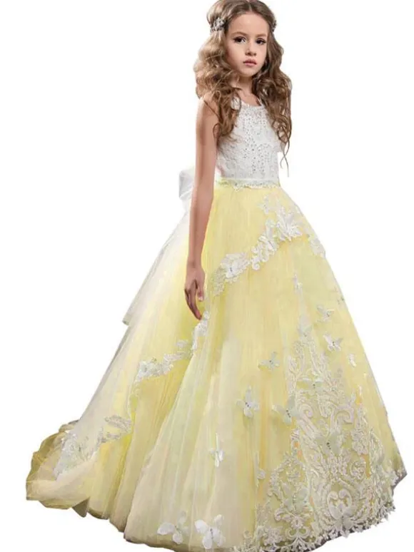 Flower Girl Dresses Jewel Neck Sleeveless Butterfly Formal Kids Princess Dresses