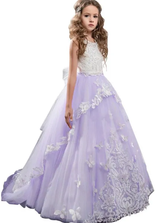 Flower Girl Dresses Jewel Neck Sleeveless Butterfly Formal Kids Princess Dresses