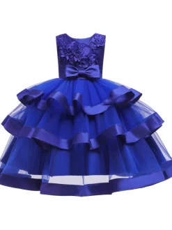 Flower Girl Dresses Jewel Neck Cotton Sleeveless Knee Length Princess Silhouette Bows Formal Kids Pageant Dresses