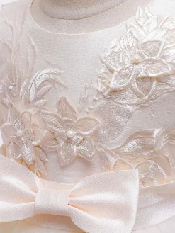 Flower Girl Dresses Jewel Neck Cotton Sleeveless Knee Length Princess Silhouette Bows Formal Kids Pageant Dresses