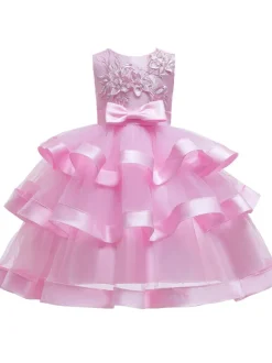 Flower Girl Dresses Jewel Neck Cotton Sleeveless Knee Length Princess Silhouette Bows Formal Kids Pageant Dresses