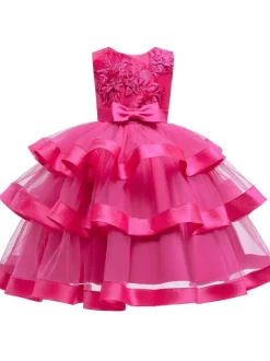 Flower Girl Dresses Jewel Neck Cotton Sleeveless Knee Length Princess Silhouette Bows Formal Kids Pageant Dresses