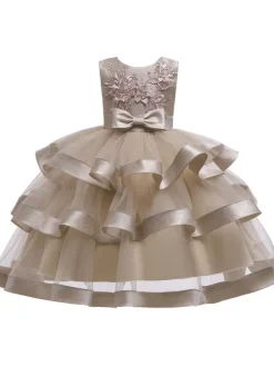 Flower Girl Dresses Jewel Neck Cotton Sleeveless Knee Length Princess Silhouette Bows Formal Kids Pageant Dresses