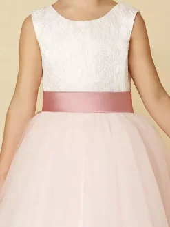Flower Girl Dresses Jewel Neck Sleeveless Buttons Formal Ivory Kids Tulle Pageant Dresses Free Customization