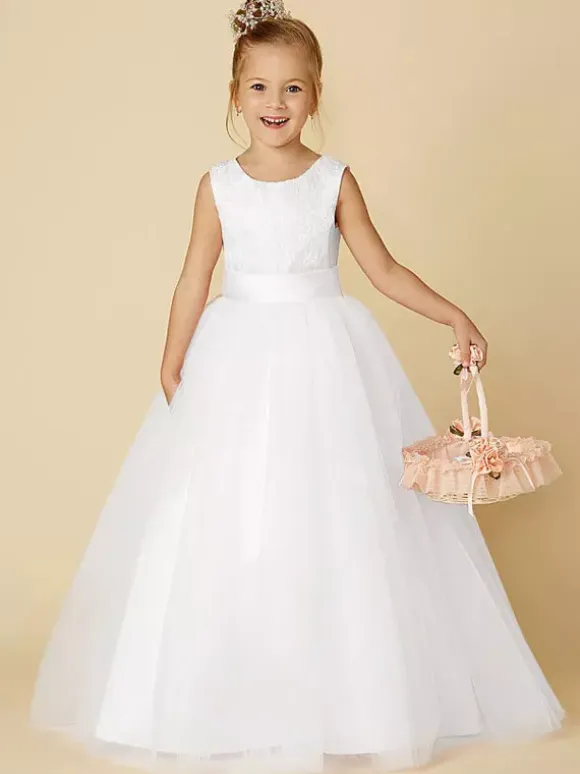 Flower Girl Dresses Jewel Neck Sleeveless Buttons Formal Ivory Kids Tulle Pageant Dresses Free Customization