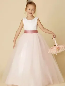 Flower Girl Dresses Jewel Neck Sleeveless Buttons Formal Ivory Kids Tulle Pageant Dresses Free Customization