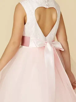 Flower Girl Dresses Jewel Neck Sleeveless Buttons Formal Ivory Kids Tulle Pageant Dresses Free Customization