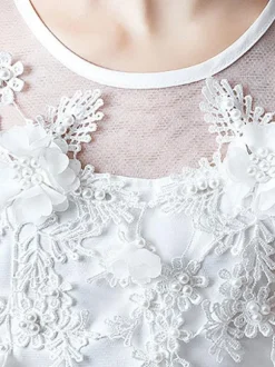 Flower Girl Dresses Jewel Neck Half Sleeves Bows Kids Party Dresses
