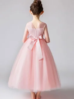Flower Girl Dresses Jewel Neck Half Sleeves Bows Kids Party Dresses