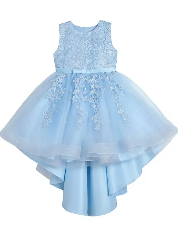 Flower Girl Dresses Jewel Neck Lace Sleeveless Knee-Length A-Line Bows Red Kids Social Party Dresses