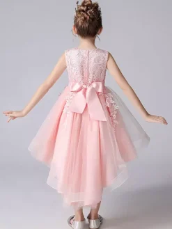 Flower Girl Dresses Jewel Neck Lace Sleeveless Knee-Length A-Line Bows Red Kids Social Party Dresses