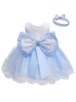 Flower Girl Dresses Jewel Neck Sleeveless Bows Lace Formal Kids Pageant Dresses